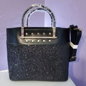 Black Glitter Structured Tote Bag